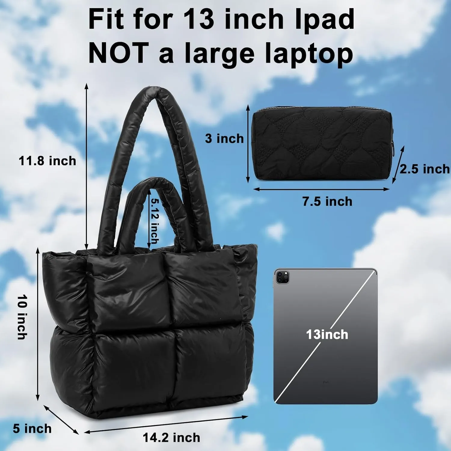 Puffer Tote Bag, Quilted Puffy Purse, Cute Padded Winter Shoulder Bags, Lightweight Down Handbag for Women Work Travel