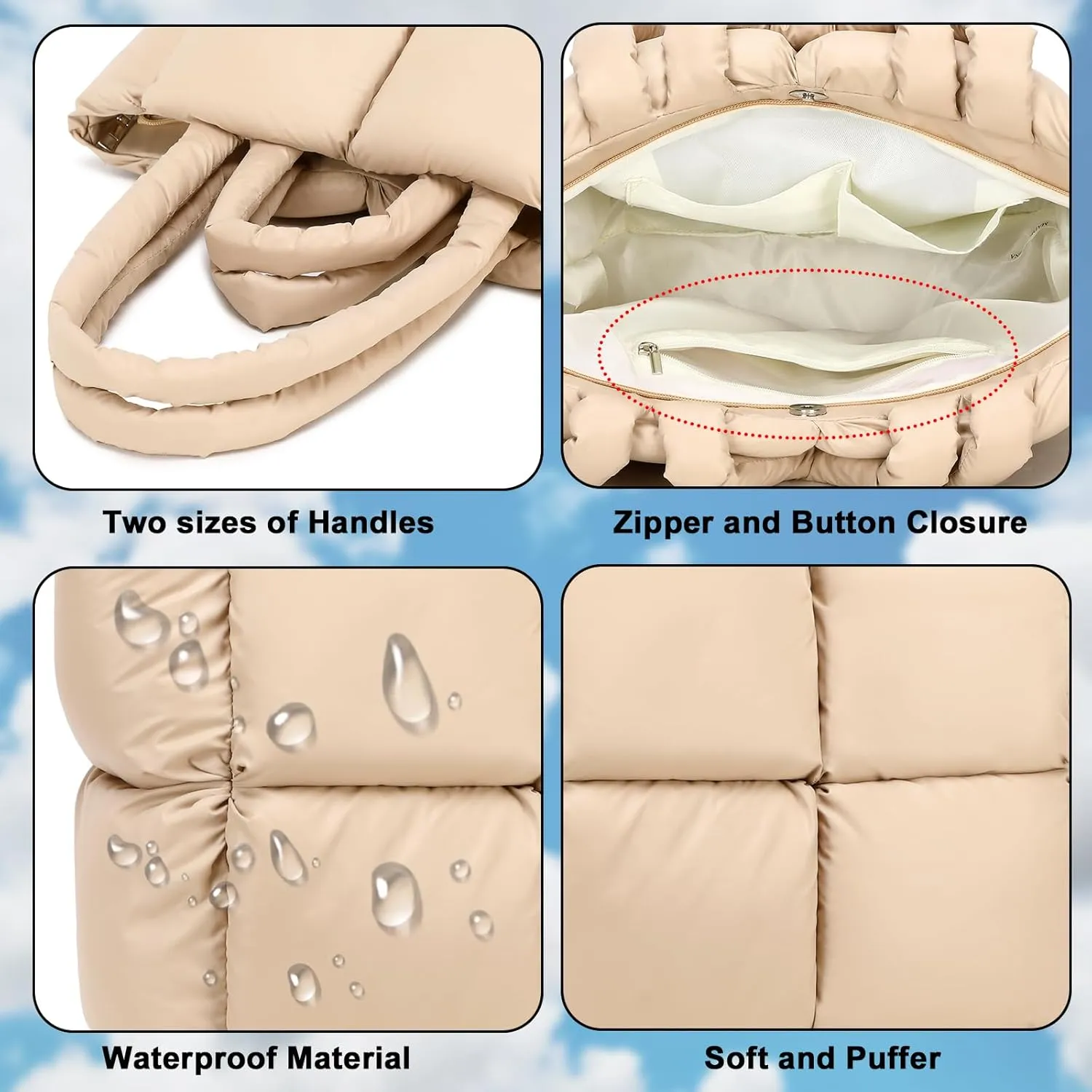 Puffer Tote Bag, Quilted Puffy Purse, Cute Padded Winter Shoulder Bags, Lightweight Down Handbag for Women Work Travel