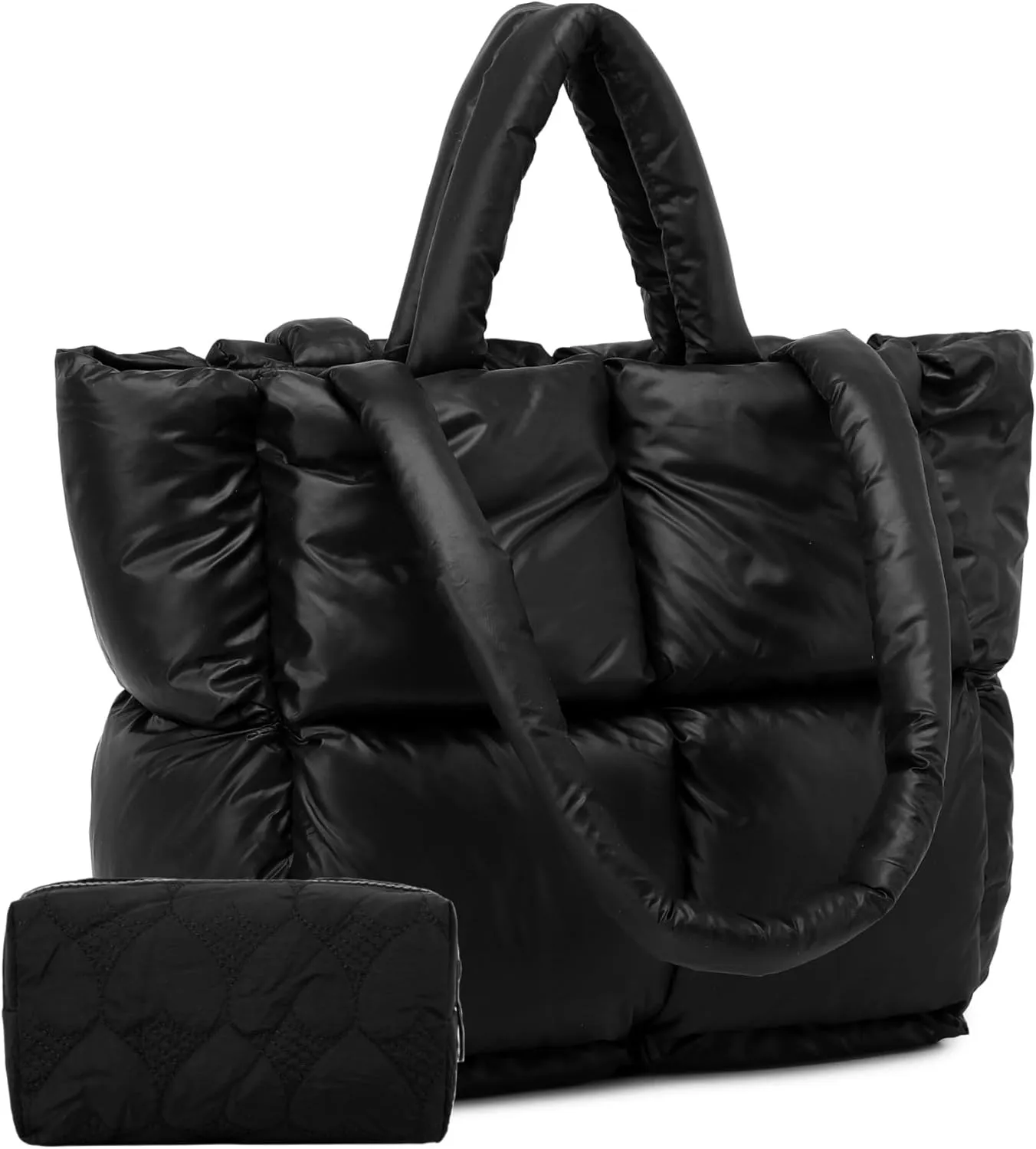 Puffer Tote Bag, Quilted Puffy Purse, Cute Padded Winter Shoulder Bags, Lightweight Down Handbag for Women Work Travel