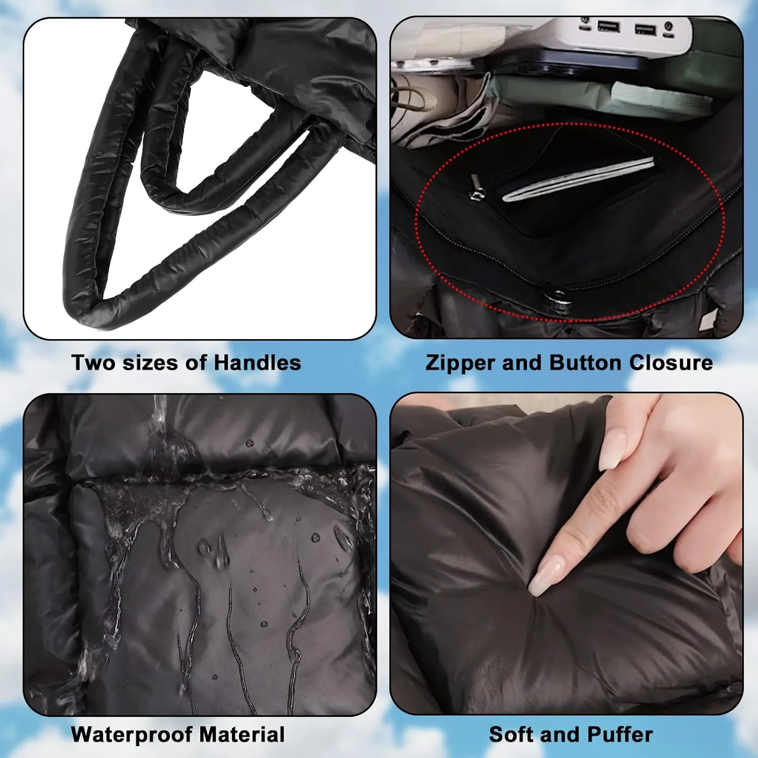 Puffer Tote Bag, Quilted Puffy Purse, Cute Padded Winter Shoulder Bags, Lightweight Down Handbag for Women Work Travel