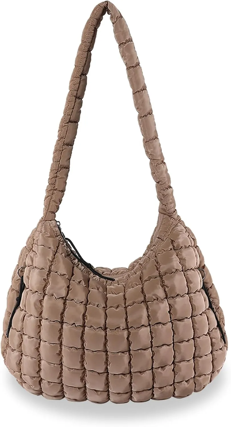Puffer Tote Bag, Quilted Shoulder Crossbody Purse for Women Soft Puffy Satchel Bubble Handbag Padded Duffle