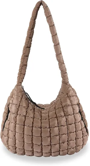 Puffer Tote Bag, Quilted Shoulder Crossbody Purse for Women Soft Puffy Satchel Bubble Handbag Padded Duffle