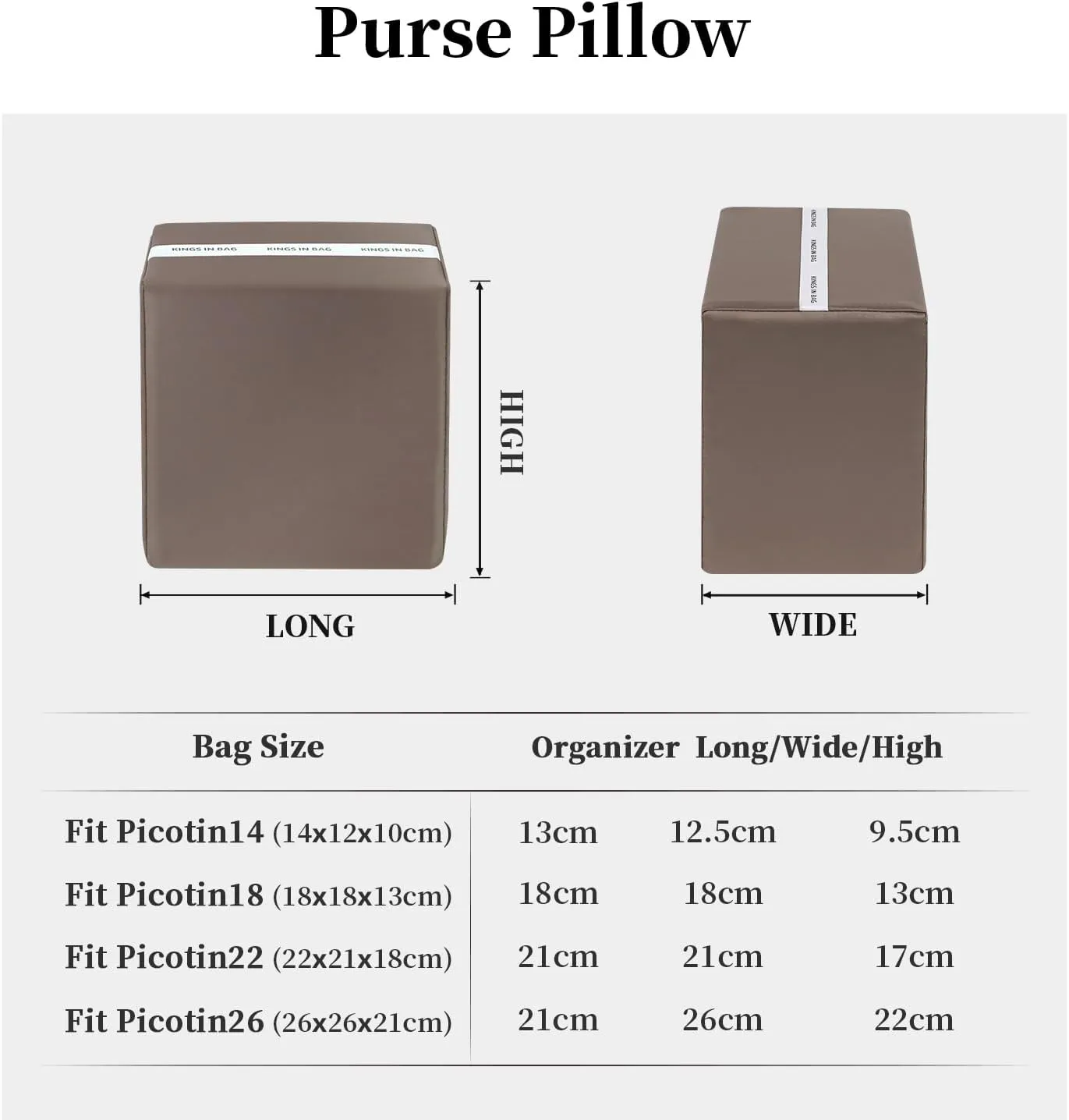 Purse Handbag Shaper Pillow Insert for Tote Bags, Luxury Bag Shaper with Lightweight Satin, Fit for Picotin 18 Bags, Soft Memory Foam Inner (Etoupe grey, Picotin18)