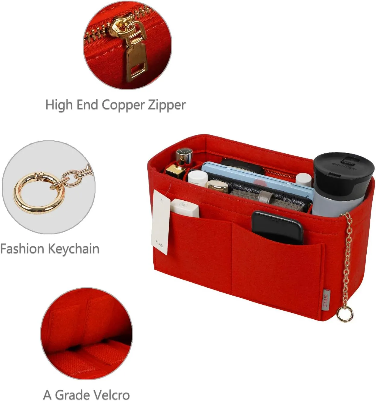 Purse Organizer Insert, Felt Purse Organizer with Zipper and Sewn Bottom Insert, Fit Speedy Neverfull Graceful,6 Sizes