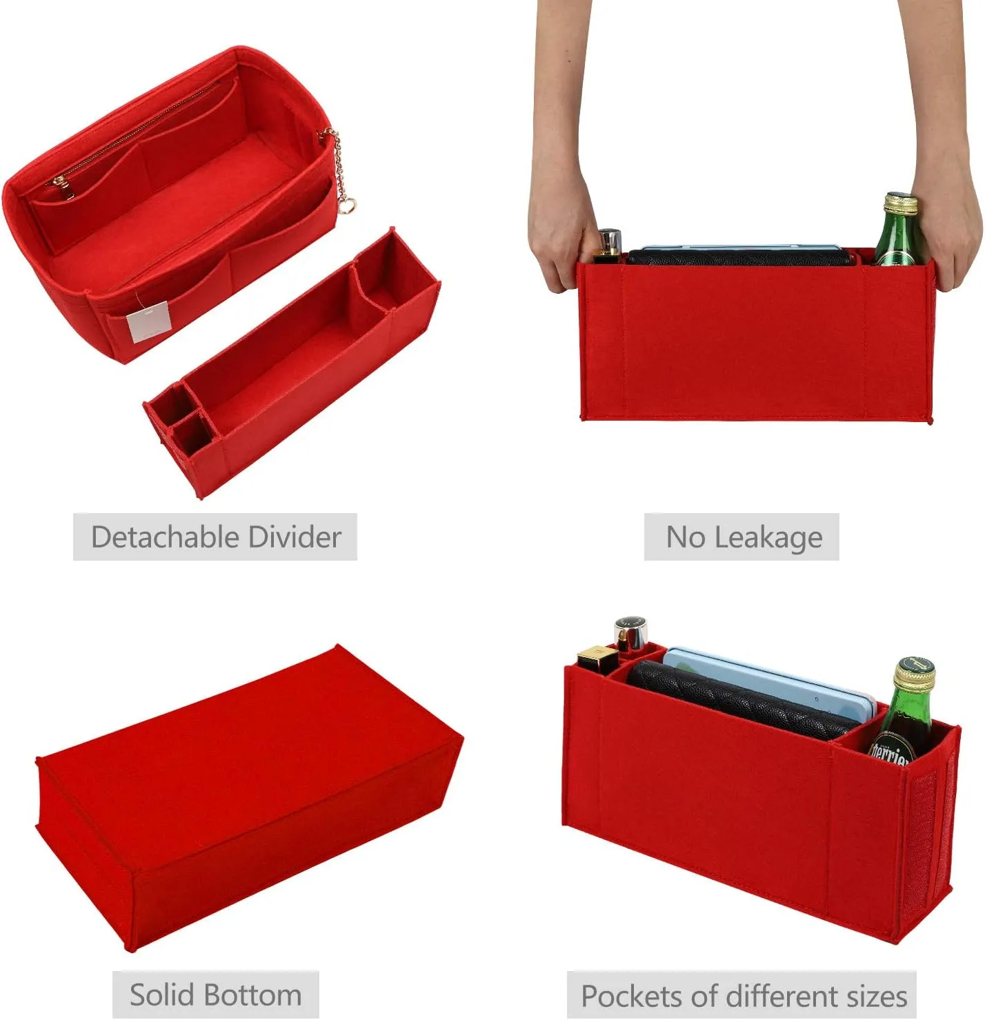 Purse Organizer Insert, Felt Purse Organizer with Zipper and Sewn Bottom Insert, Fit Speedy Neverfull Graceful,6 Sizes