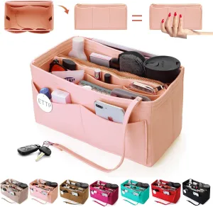 Purse Organizer Insert, Felt Tote Organizer Insert With Metal Zipper, Handbag Organizer For Speedy, Neverfull, Tote, Handbag, 7 Colors 5 Sizes