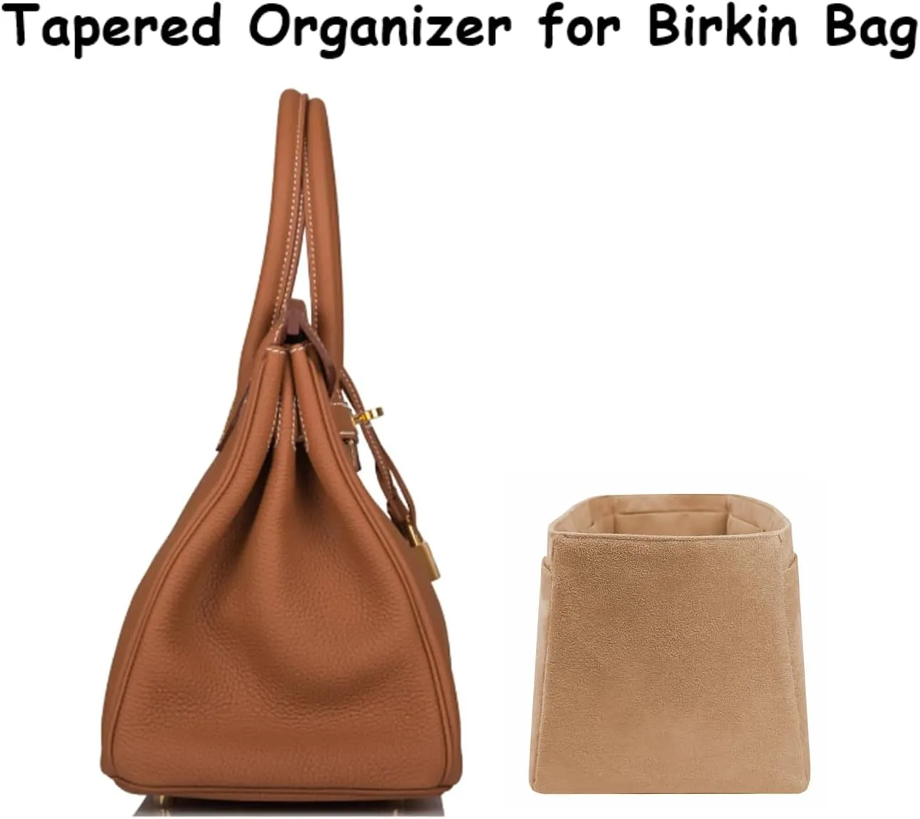 Purse Organizer Insert for Birkin 25, Bag Handbag, Fabric Soft and Smooth, Lightweight Fits Perfectly Sturdy Washable, Gift Ideas for Women (Gold SBK25N)