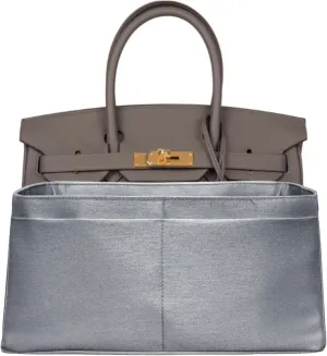 Purse organizer insert for Birkin 25, Italian Faux Silk Fabric, thin, Lightweight, brilliant sheen, Sturdy, Gift for Women, (Metallic Gray IBK25)