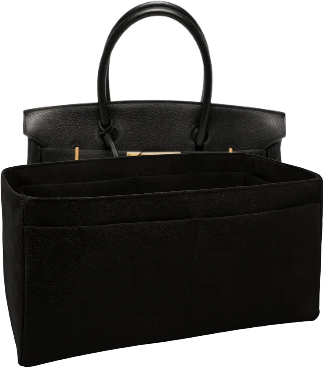 Purse organizer insert for Birkin 30, Bag Handbag, Faux Suede Soft and Smooth Lightweight Fits Perfectly Sturdy Gift Ideas for Women (Black HBK30)