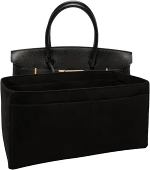 Purse organizer insert for Birkin 30, Bag Handbag, Faux Suede Soft and Smooth Lightweight Fits Perfectly Sturdy Gift Ideas for Women (Black HBK30)