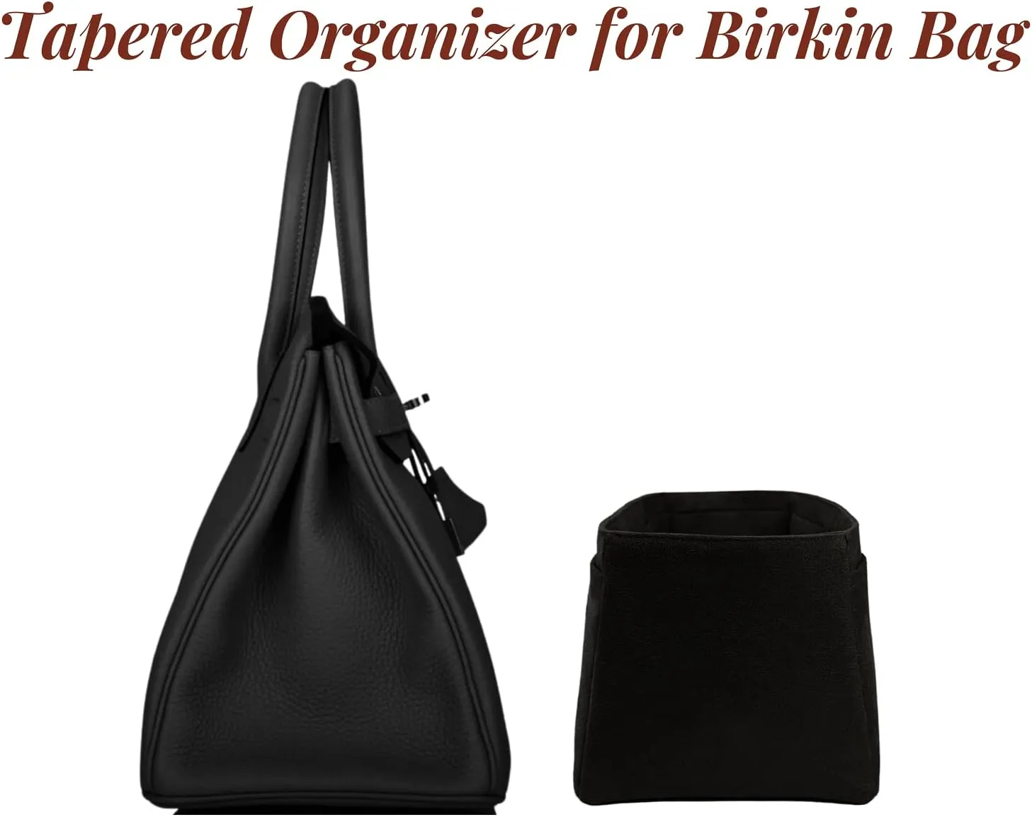 Purse organizer insert for Birkin 30, Bag Handbag, Faux Suede Soft and Smooth Lightweight Fits Perfectly Sturdy Gift Ideas for Women (Black HBK30)