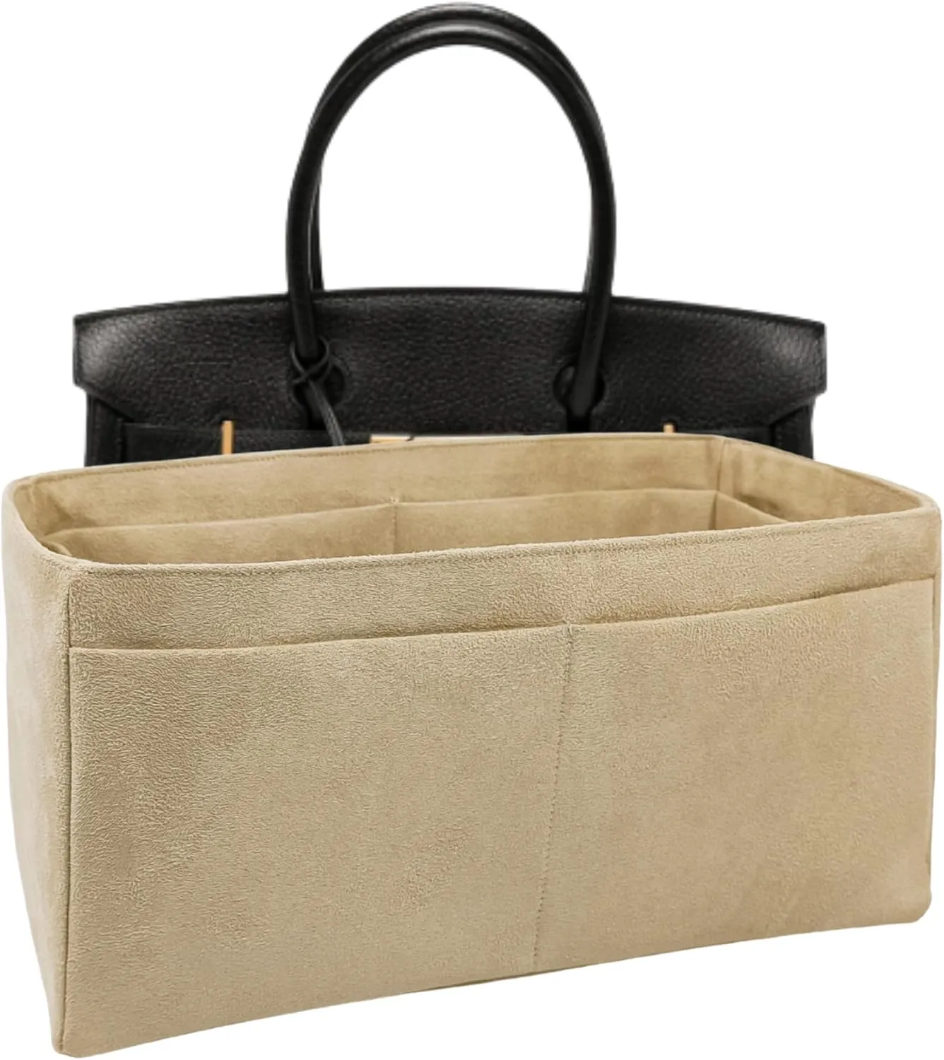 Purse organizer insert for Birkin 30, Bag Handbag, Faux Suede Soft and Smooth Lightweight Fits Perfectly Sturdy Gift Ideas for Women (Light Beige HBK30)