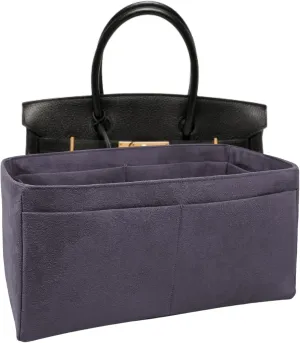 Purse organizer insert for Birkin 30, Bag Handbag, Faux Suede Soft and Smooth Lightweight Fits Perfectly Sturdy Gift Ideas for Women (Purple Gray HBK30)