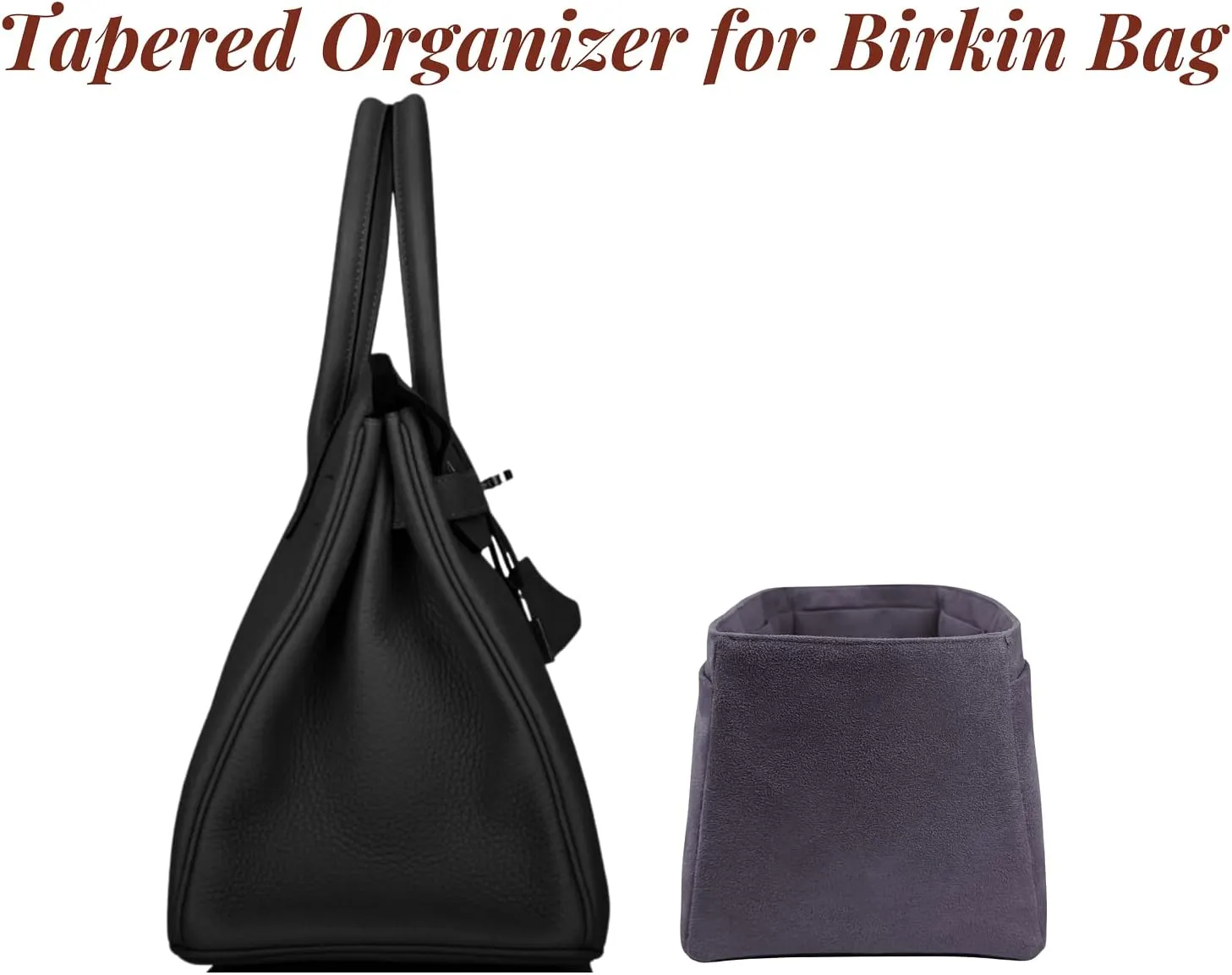 Purse organizer insert for Birkin 30, Bag Handbag, Faux Suede Soft and Smooth Lightweight Fits Perfectly Sturdy Gift Ideas for Women (Purple Gray HBK30)