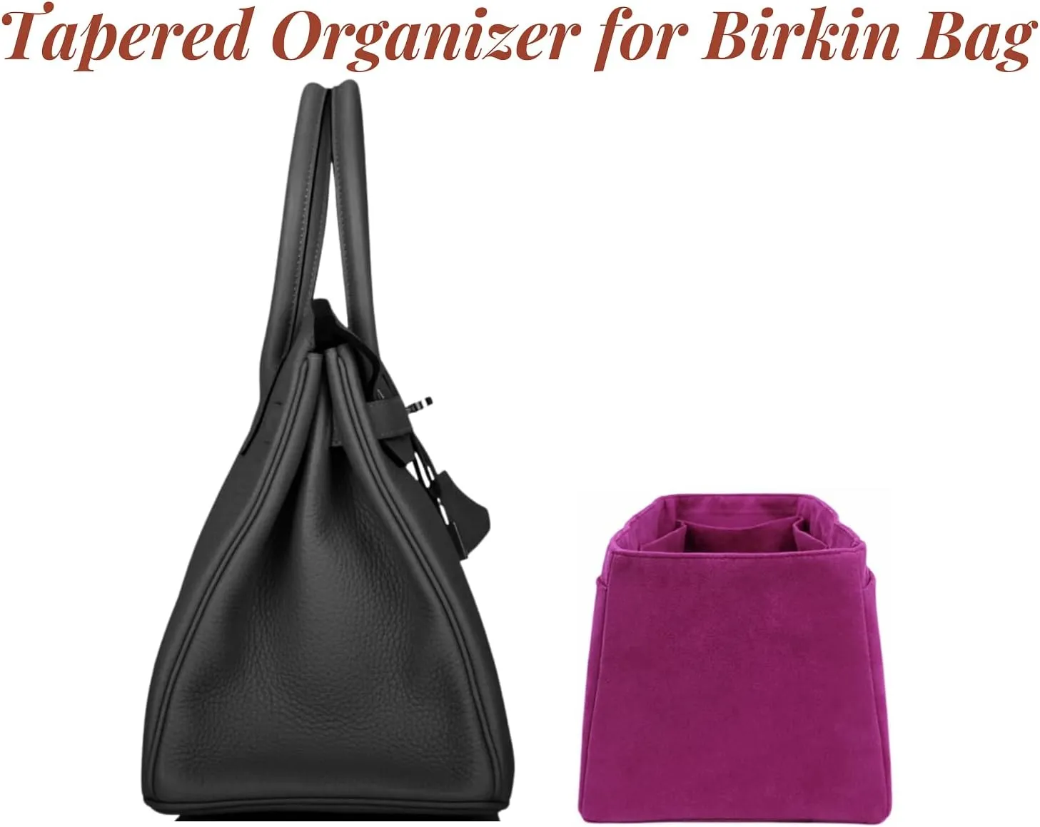 Purse organizer insert for Birkin 30, Bag Handbag, Faux Suede Soft and Smooth Lightweight Fits Perfectly Sturdy Gift Ideas for Women (Purple HBK30)