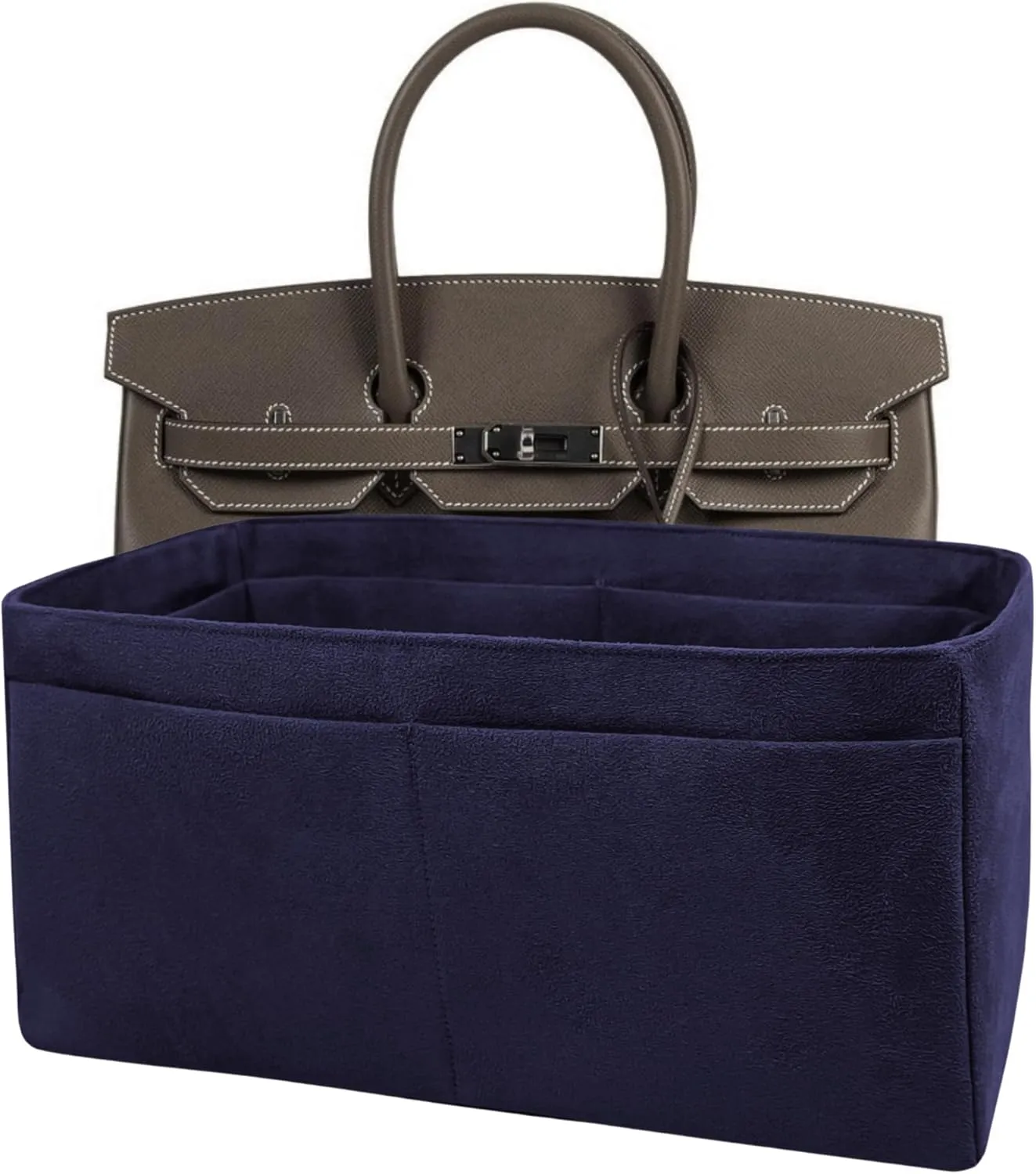 Purse Organizer Insert for Birkin 35, Bag Handbag, Faux Suede Fabric Soft and Smooth Lightweight Fits Perfectly Sturdy Gift Ideas for Women (Navy Blue SBK35)