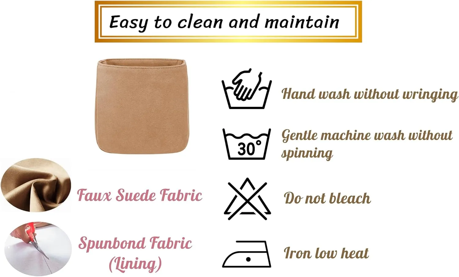 Purse Organizer Insert for Evelyne 16 TPM Handbag, Faux Suede Fabric, Lightweight, Fits Perfectly, Sturdy, light weight, Gift for Women (Gold SE16)