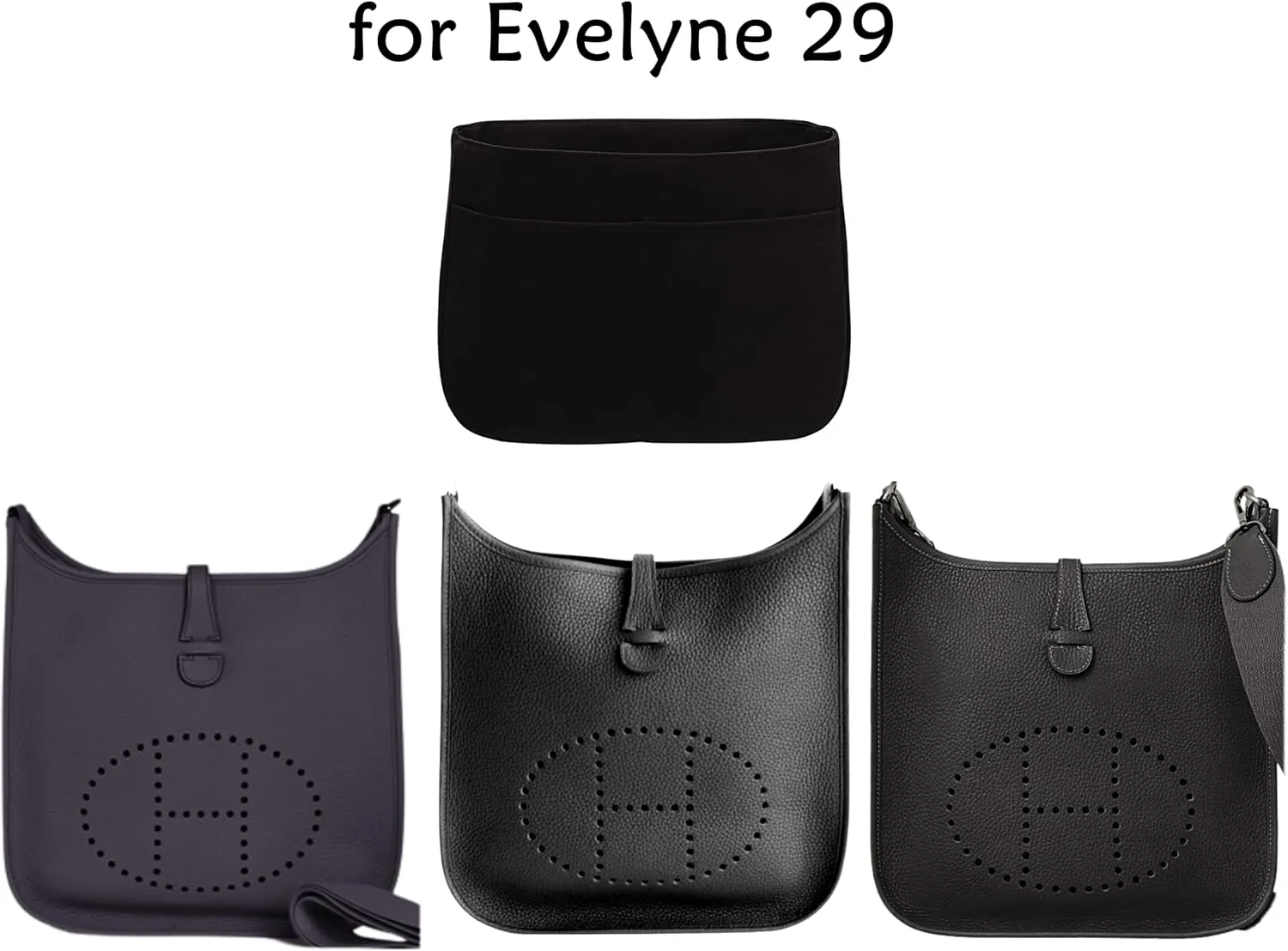 Purse Organizer Insert for Evelyne 29 PM Handbag, Faux Suede Fabric, Lightweight, Fits Perfectly, Sturdy, Hand Wash, Keep Its Shape Gift Ideas for Women (Black E29S)