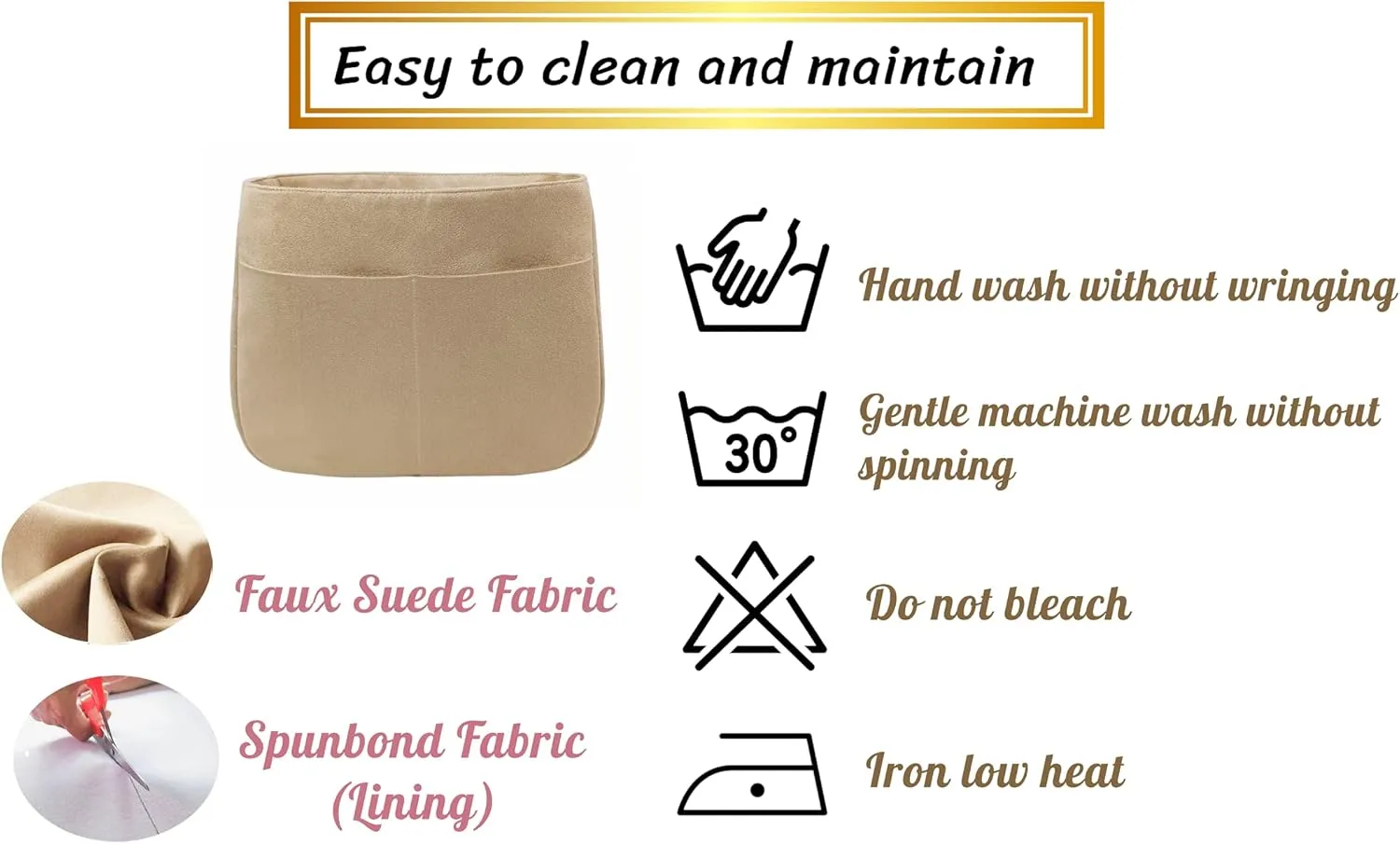 Purse Organizer Insert for Evelyne 29 PM Handbag, Faux Suede Fabric, Lightweight, Fits Perfectly, Sturdy, Hand Wash, Keep Its Shape Gift Ideas for Women (Light Beige E29S)
