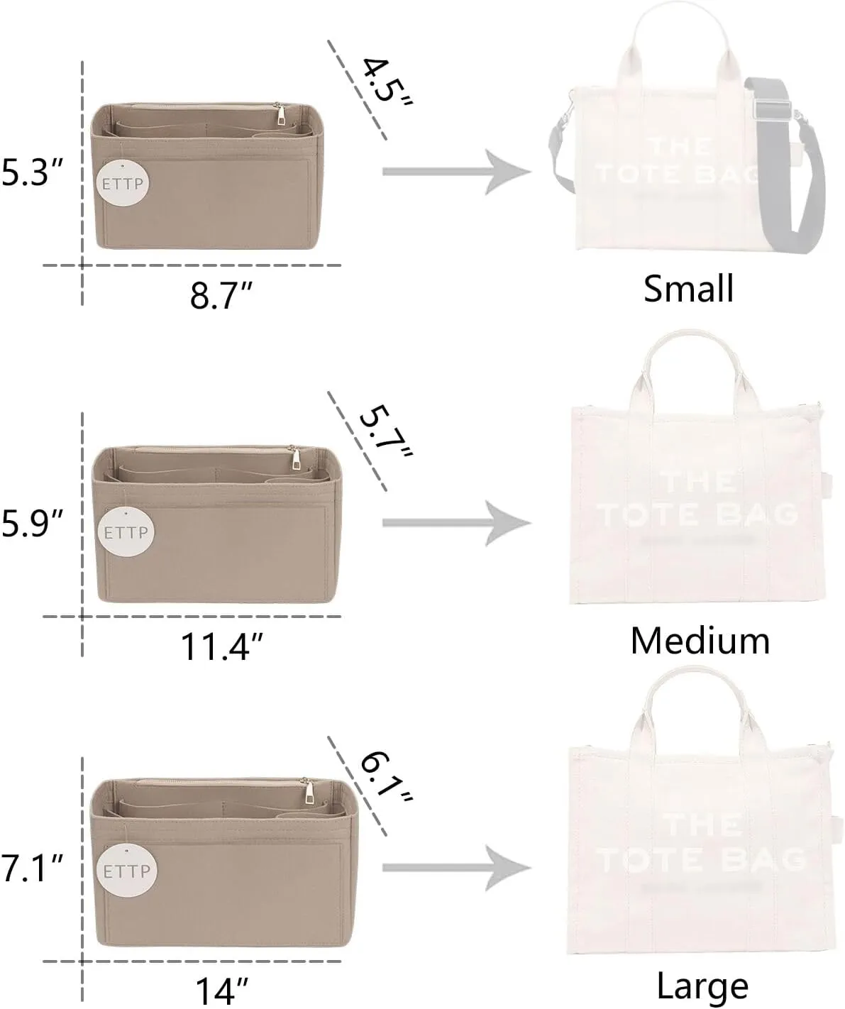 Purse Organizer Insert For Handbags, Tote Bag Organizer Insert, Compatible with MJ Tote and Onthego (Small, Beige)