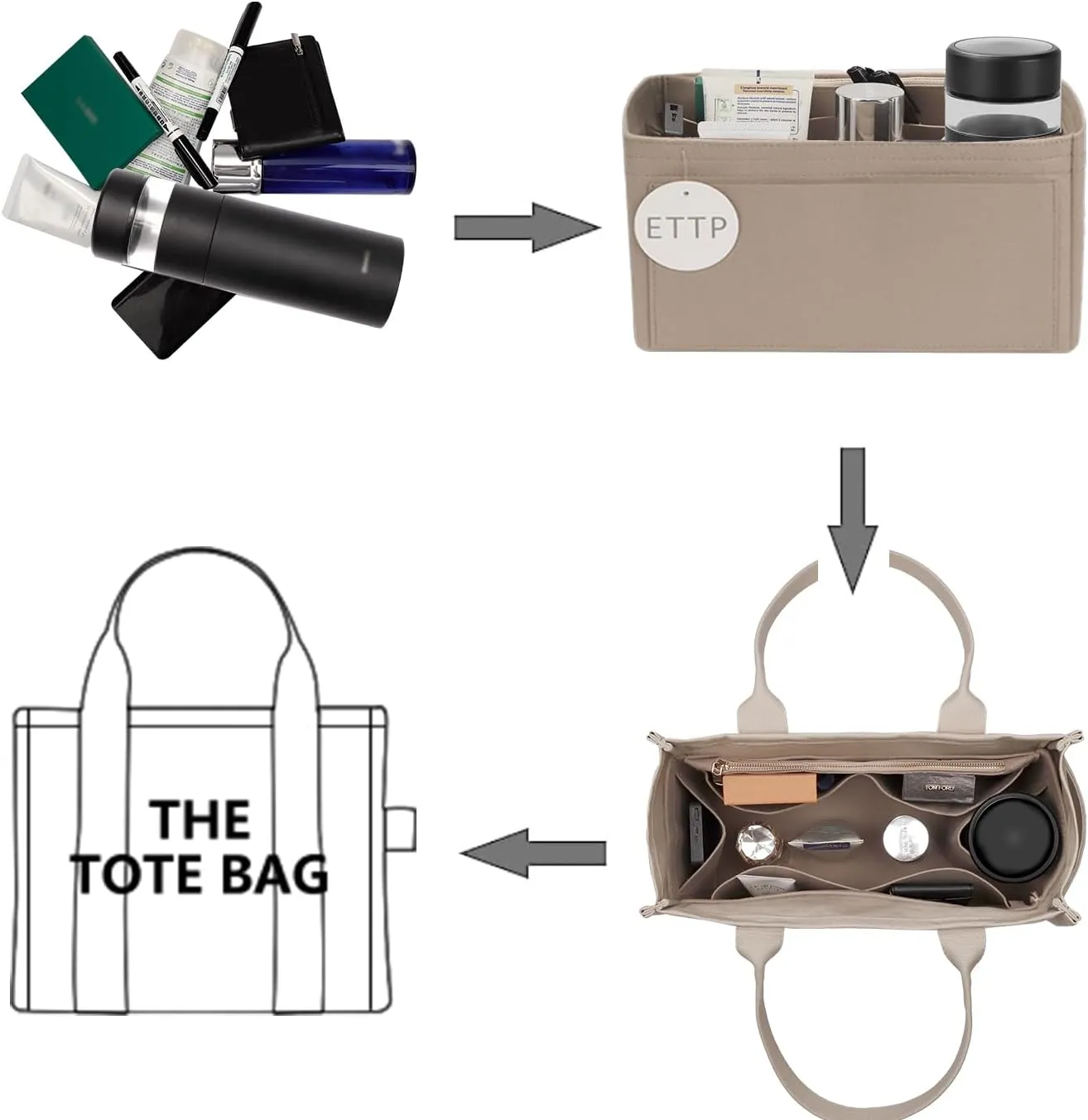 Purse Organizer Insert For Handbags, Tote Bag Organizer Insert, Compatible with MJ Tote and Onthego (Small, Beige)