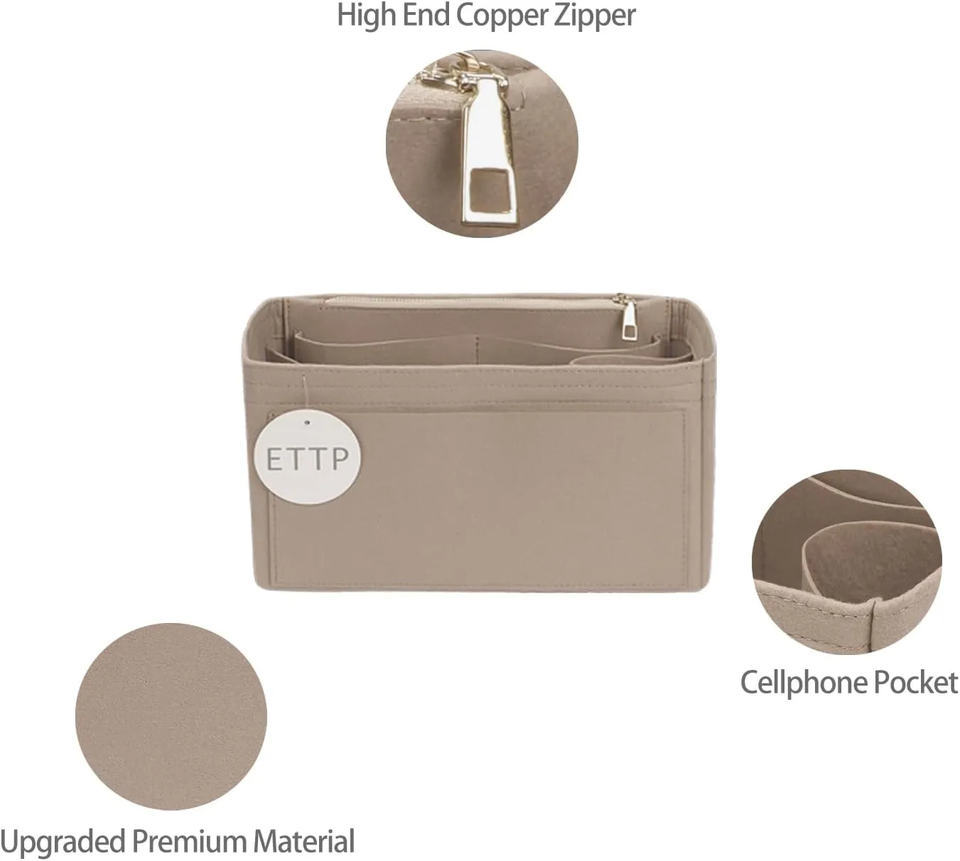Purse Organizer Insert For Handbags, Tote Bag Organizer Insert, Compatible with MJ Tote and Onthego (Small, Beige)