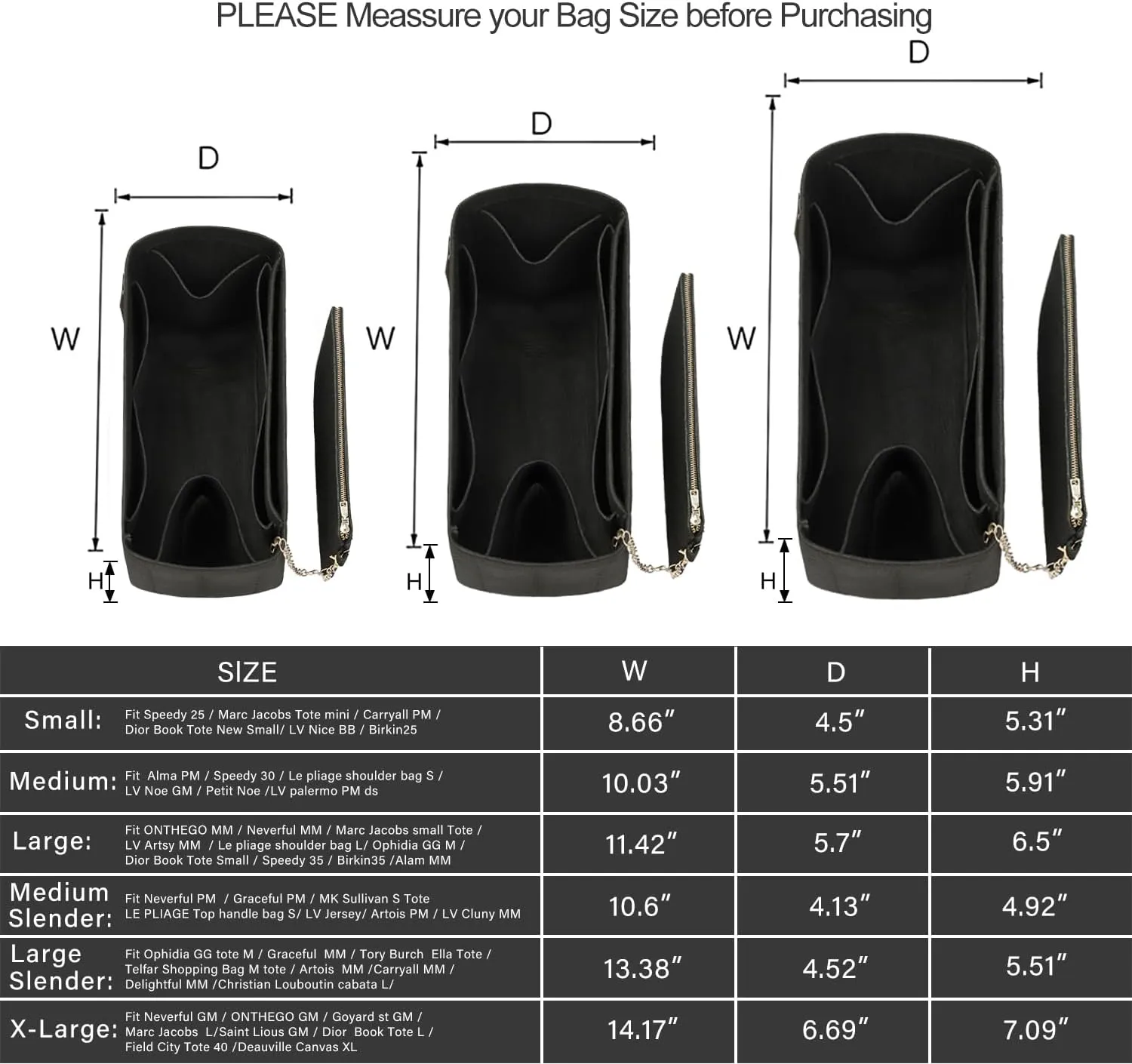 Purse Organizer Insert For Handbags, Tote Bag Organizer Insert, Handbag Organizer For Tote & Handbags, Compatible with Neverful Speedy and More (Medium,Black)