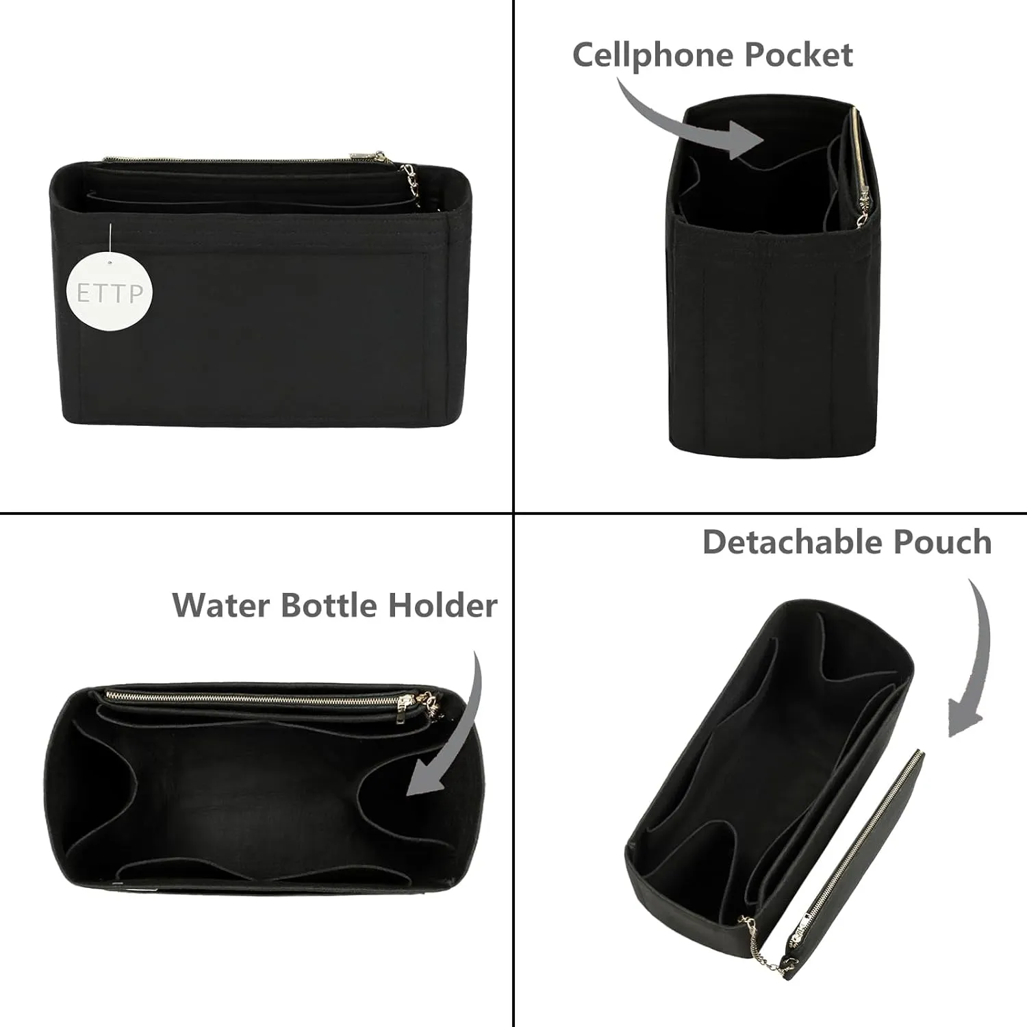 Purse Organizer Insert For Handbags, Tote Bag Organizer Insert, Handbag Organizer For Tote & Handbags, Compatible with Neverful Speedy and More (Medium,Black)