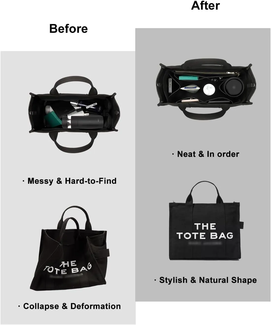 Purse Organizer Insert For Handbags, Tote Bag Organizer Insert, Handbag Organizer For Tote & Handbags, Compatible with Neverful Speedy and More (Medium,Black)
