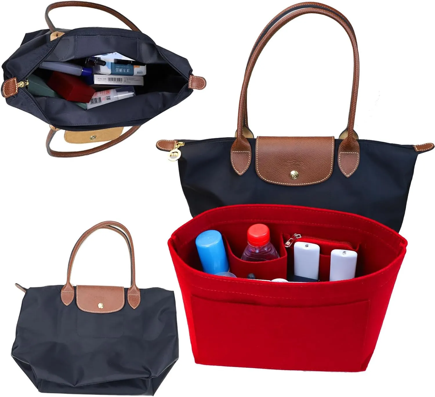 Purse Organizer Insert for Le Pliage (Large) Handbags Insert Organizer1012crimson-L