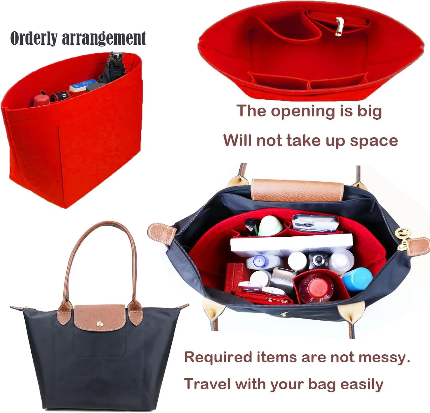 Purse Organizer Insert for Le Pliage (Large) Handbags Insert Organizer1012crimson-L