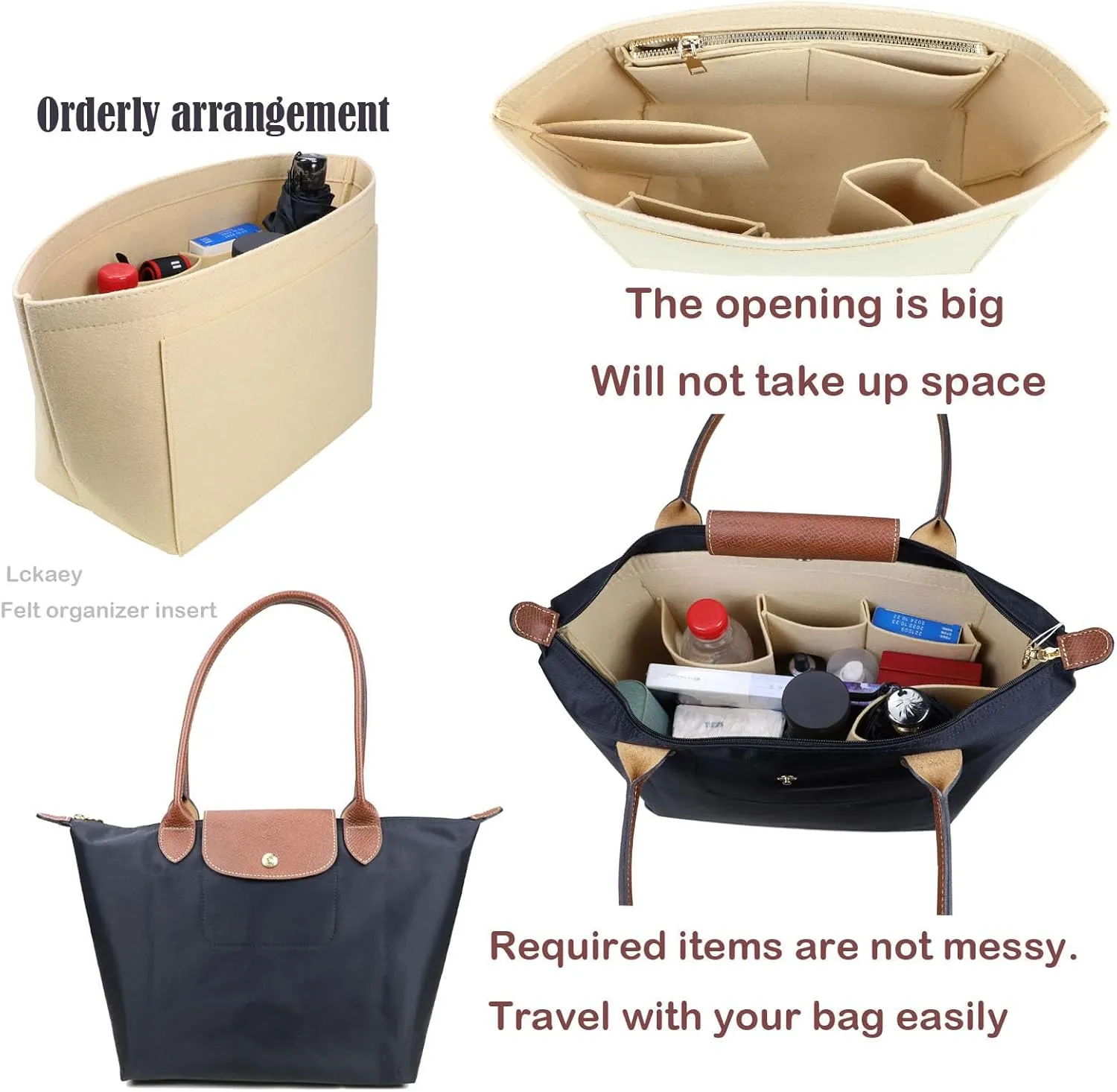 Purse Organizer Insert for Longchamp Le Pliage Neo Handbags Insert Organizer 1012BEIGE-S