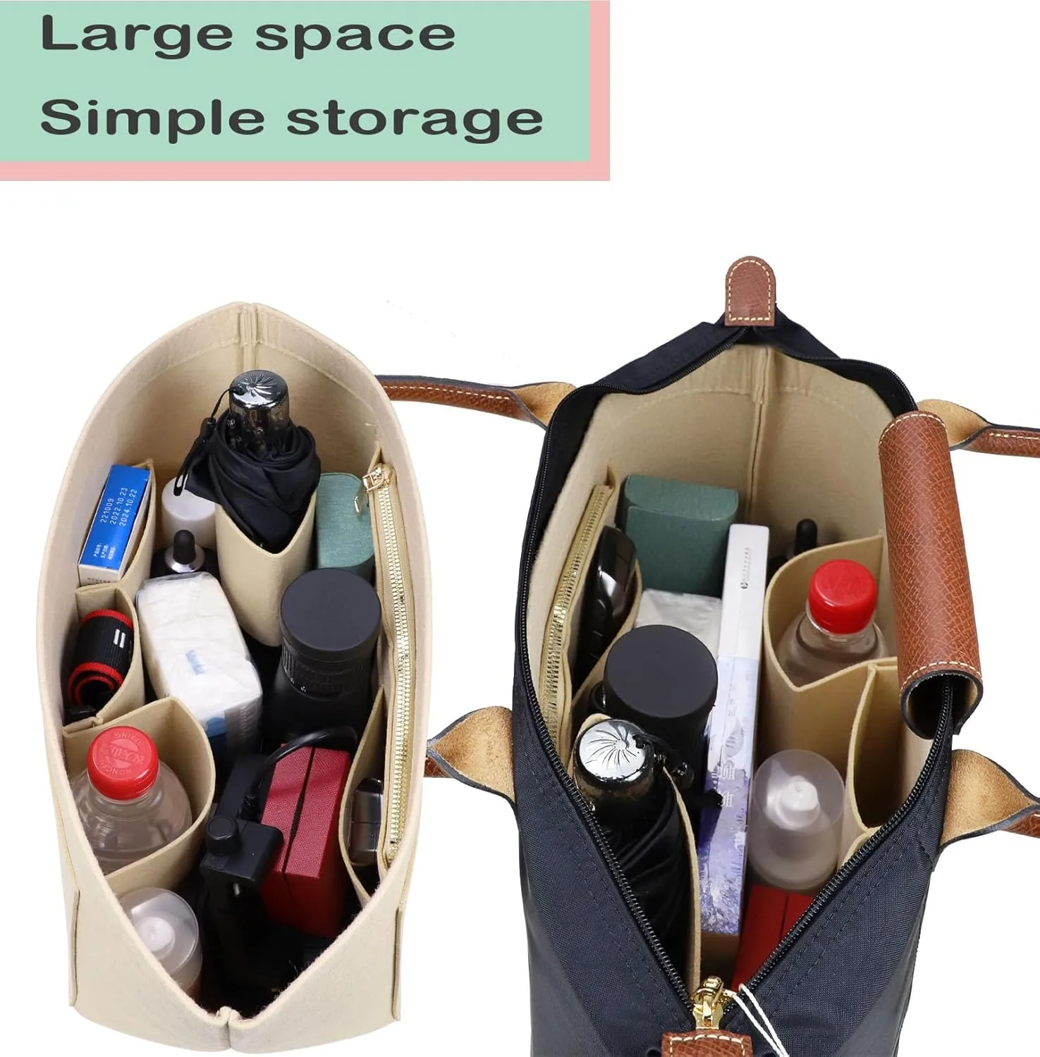 Purse Organizer Insert for Longchamp Le Pliage Neo Handbags Insert Organizer 1012BEIGE-S