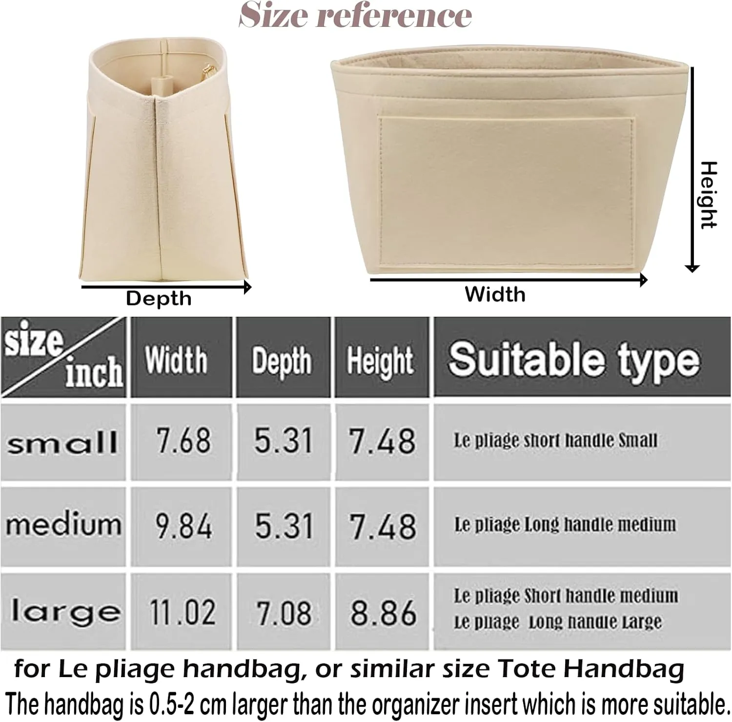 Purse Organizer Insert for Longchamp Le Pliage Neo Handbags Insert Organizer 1012BEIGE-S
