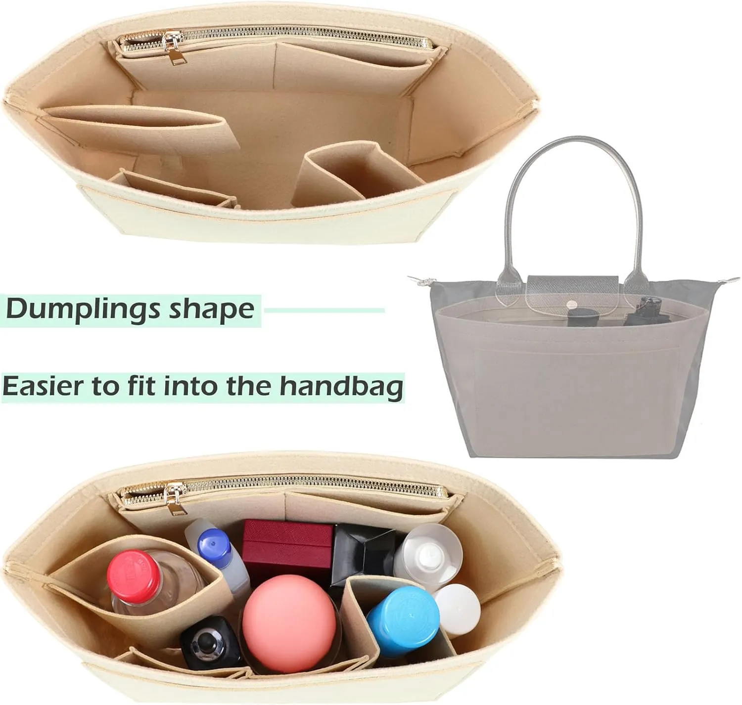 Purse Organizer Insert for Longchamp Le Pliage Neo Handbags Insert Organizer 1012BEIGE-S