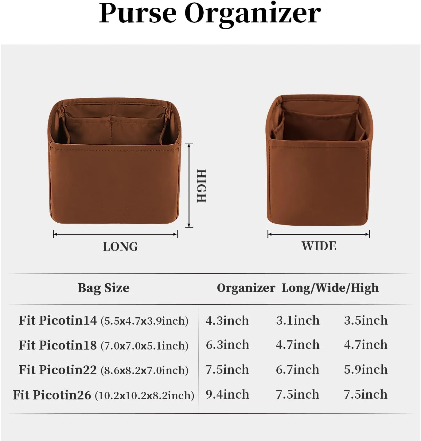 Purse Organizer Insert for Picotin 18/22, Satin Bag Organizer for Picotin Bags, Lightweight Purse Essentials for Women Luxury Handbags, Soft Touch Inner Liner with Multiple Pockets (Gold, PC18)