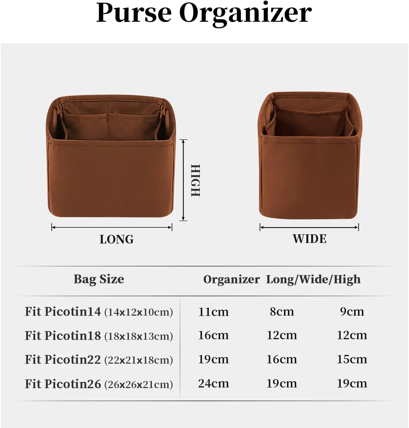 Purse Organizer Insert for Picotin 18/22, Satin Bag Organizer for Picotin Bags, Lightweight Purse Essentials for Women Luxury Handbags, Soft Touch Inner Liner with Multiple Pockets (Gold, PC18)