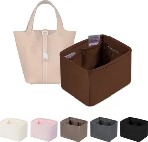 Purse Organizer Insert for Picotin 18/22, Satin Bag Organizer for Picotin Bags, Lightweight Purse Essentials for Women Luxury Handbags, Soft Touch Inner Liner with Multiple Pockets (Gold, PC18)