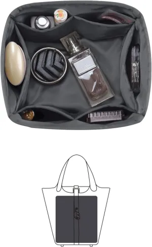 Purse Organizer Insert for Picotin 18/22, Satin Bag Organizer for Picotin Bags, Lightweight Purse Essentials for Women Luxury Handbags, Soft Touch Inner Liner with Multiple Pockets (Gris meyer, PC18)