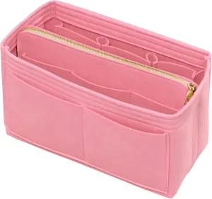 Purse Organizer Insert with Zipper Felt Bag Organizer for Tote Purse Bag Pink Medium