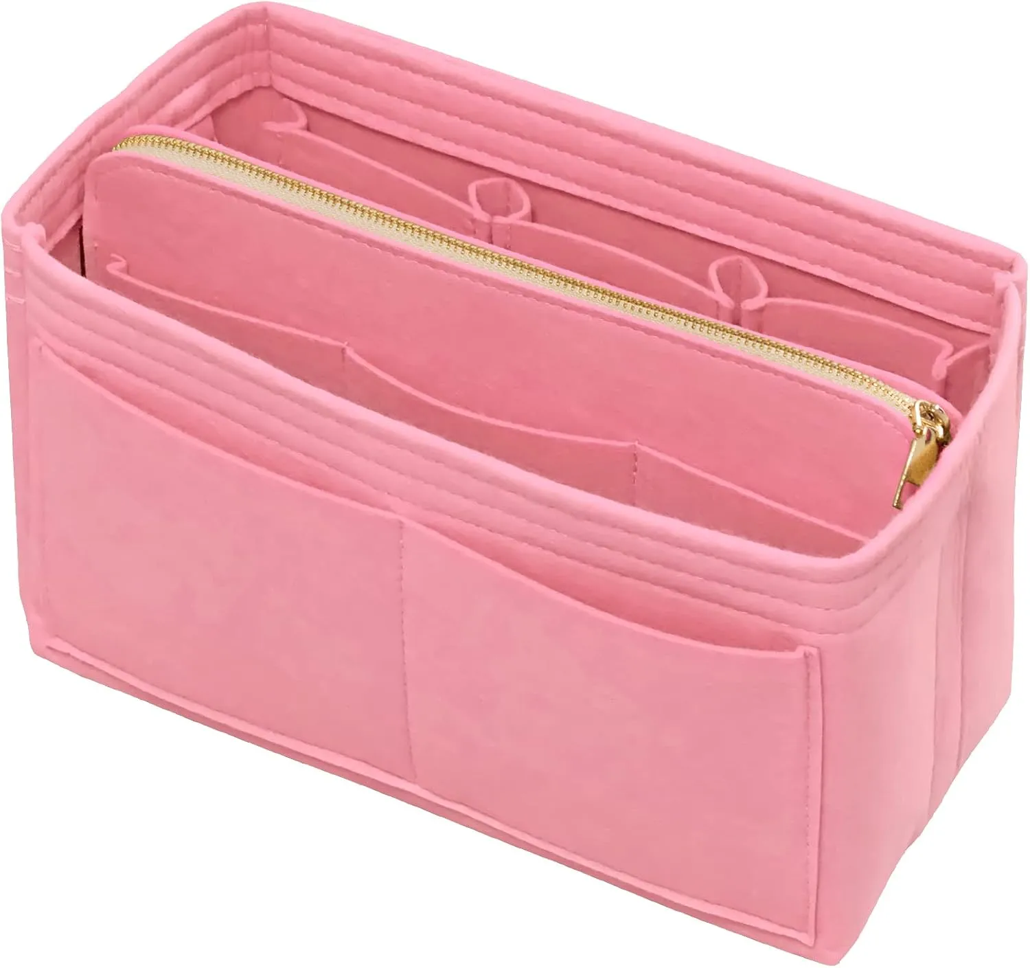 Purse Organizer Insert with Zipper Felt Bag Organizer for Tote Purse Bag Pink Medium