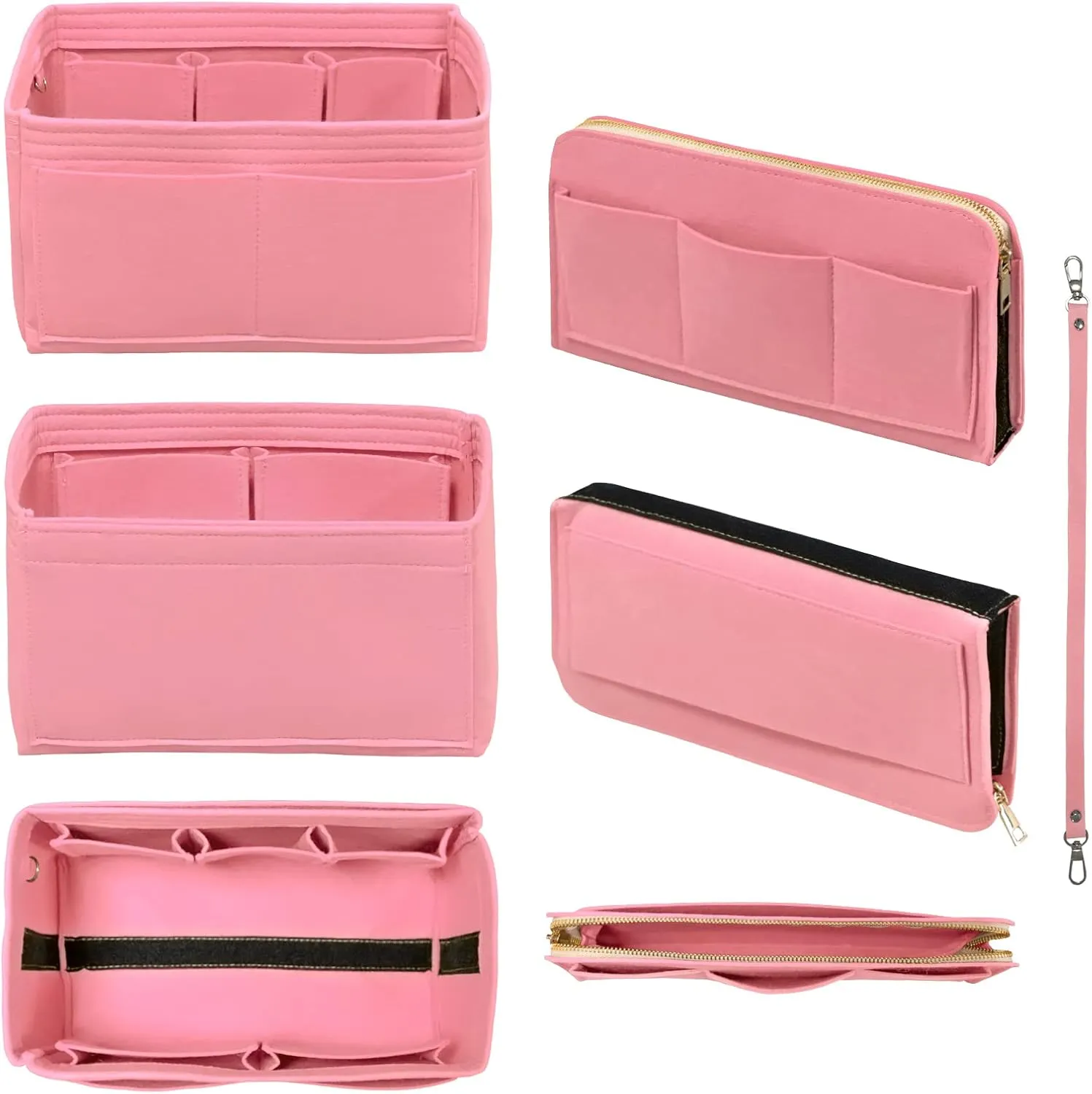 Purse Organizer Insert with Zipper Felt Bag Organizer for Tote Purse Bag Pink Medium