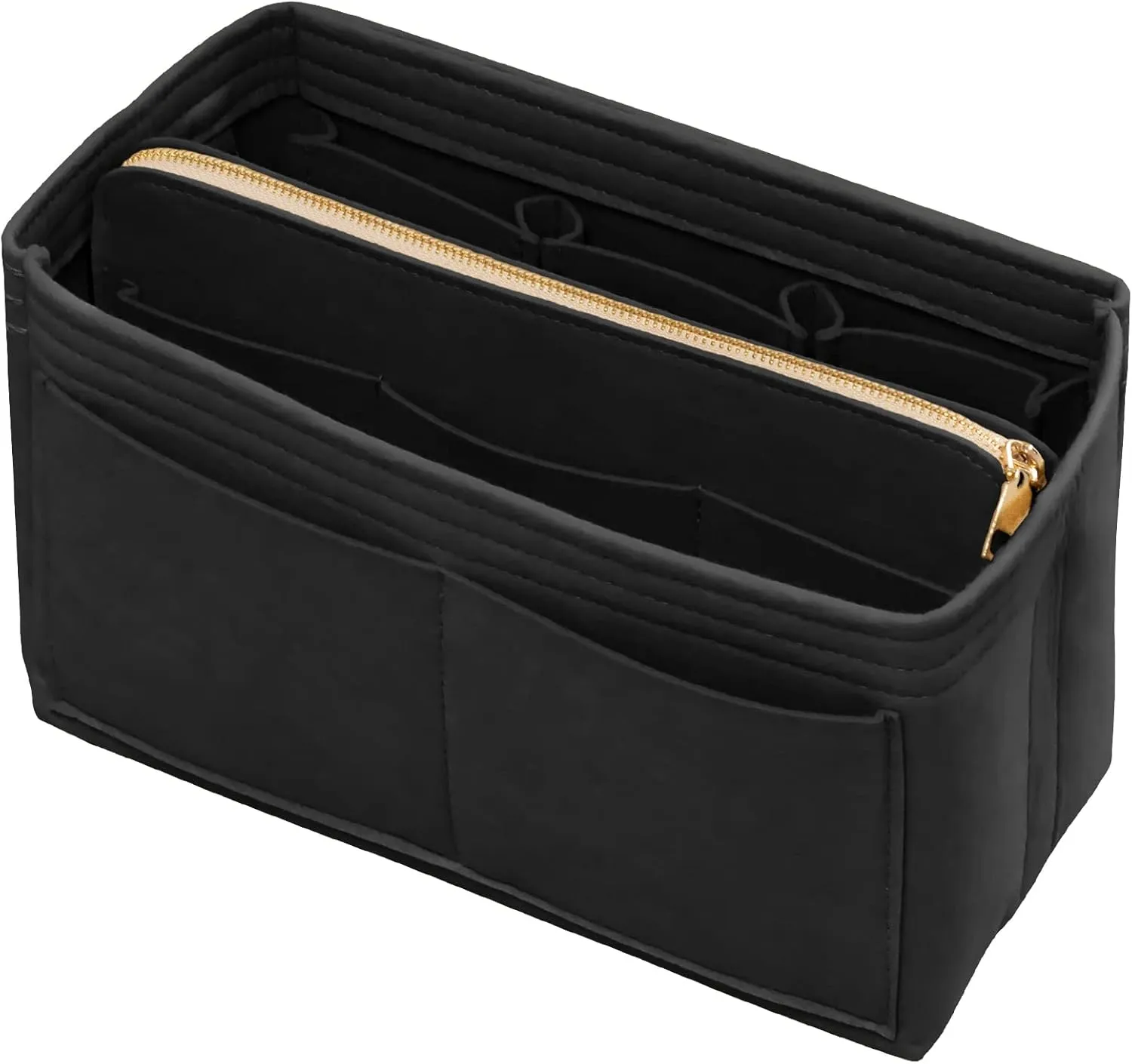 Purse Organizer Insert with Zipper Felt Bag Organizer for Tote Purse Black Large