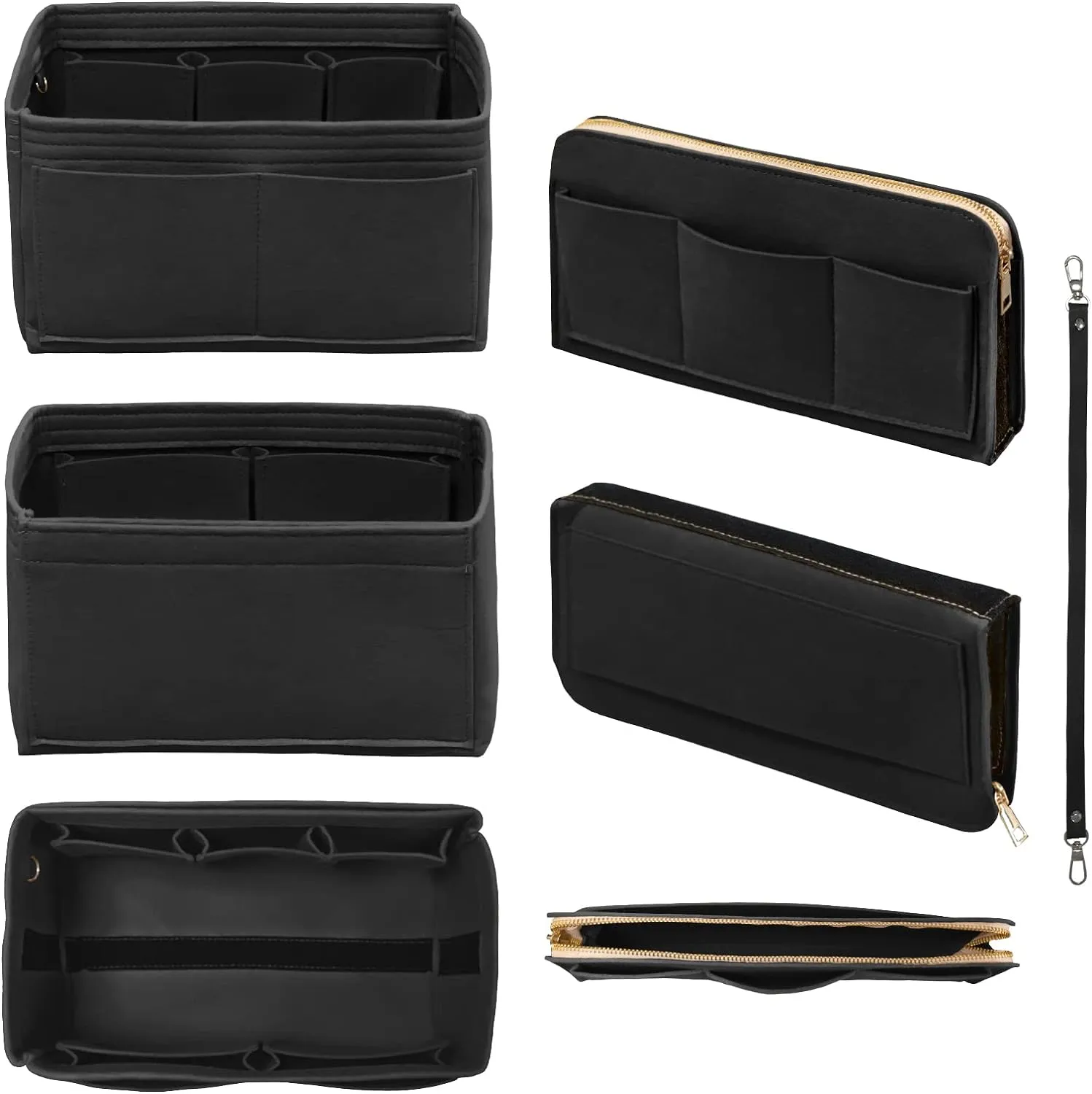 Purse Organizer Insert with Zipper Felt Bag Organizer for Tote Purse Black Large