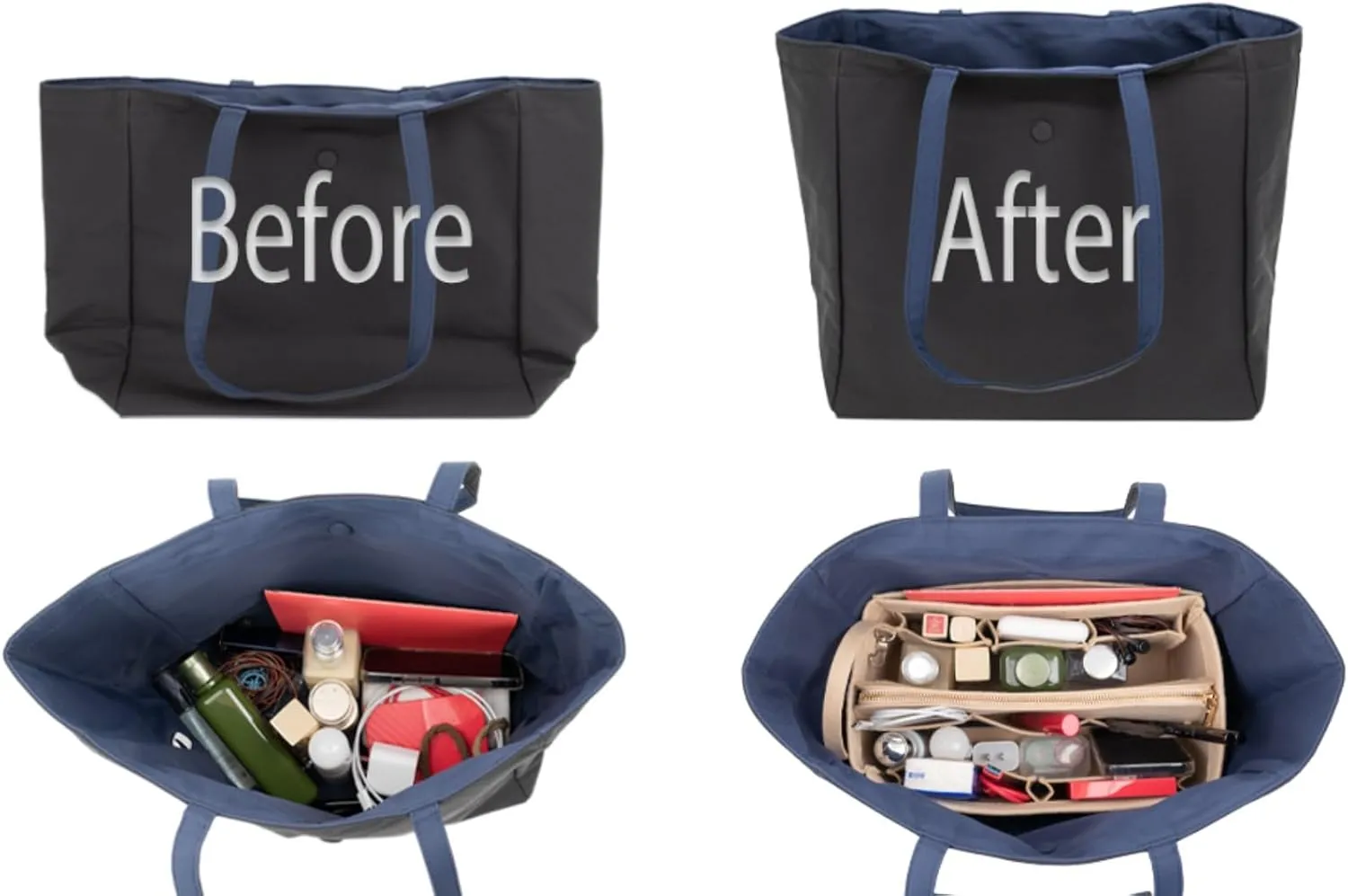 Purse Organizer Insert with Zipper Felt Bag Organizer for Tote Purse Grey Small