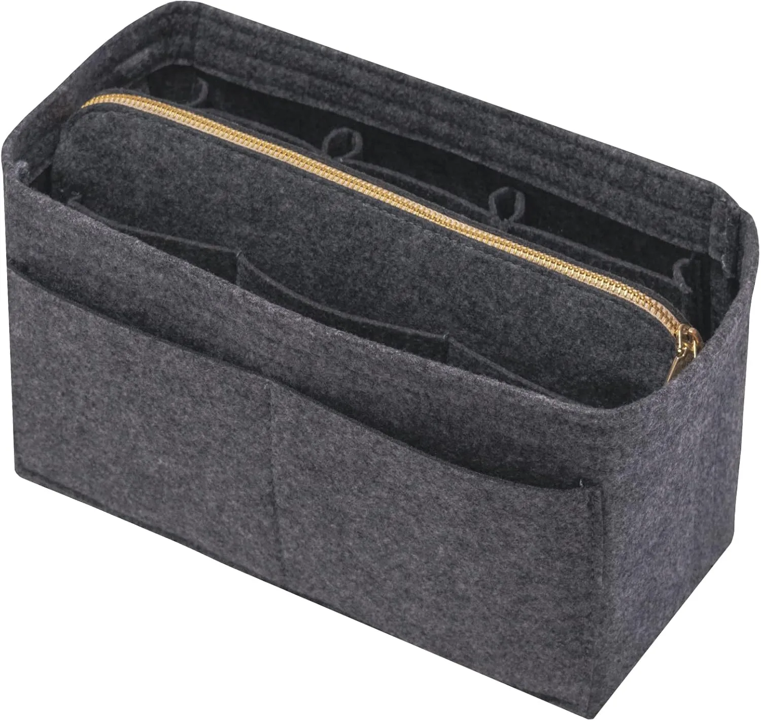 Purse Organizer Insert with Zipper Felt Bag Organizer for Tote Purse Grey Small