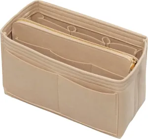 Purse Organizer Insert with Zipper Felt Bag Organizer Handbag Organizer Insert Bag in Bag Organizer with Key Chain for Tote Purse Bag Beige Medium
