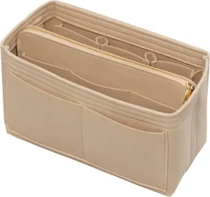 Purse Organizer Insert with Zipper Felt Bag Organizer Handbag Organizer Insert Bag in Bag Organizer with Key Chain for Tote Purse Bag Beige Medium
