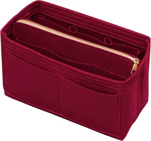Purse Organizer Insert with Zipper Felt Bag Organizer Handbag Organizer Insert Bag in Bag Organizer with Key Chain for Tote Purse Bag Dark Red Small