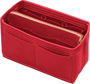 Purse Organizer Insert with Zipper Felt Bag Organizer Handbag Organizer Insert Bag in Bag Organizer with Key Chain for Tote Purse Bag Red Medium